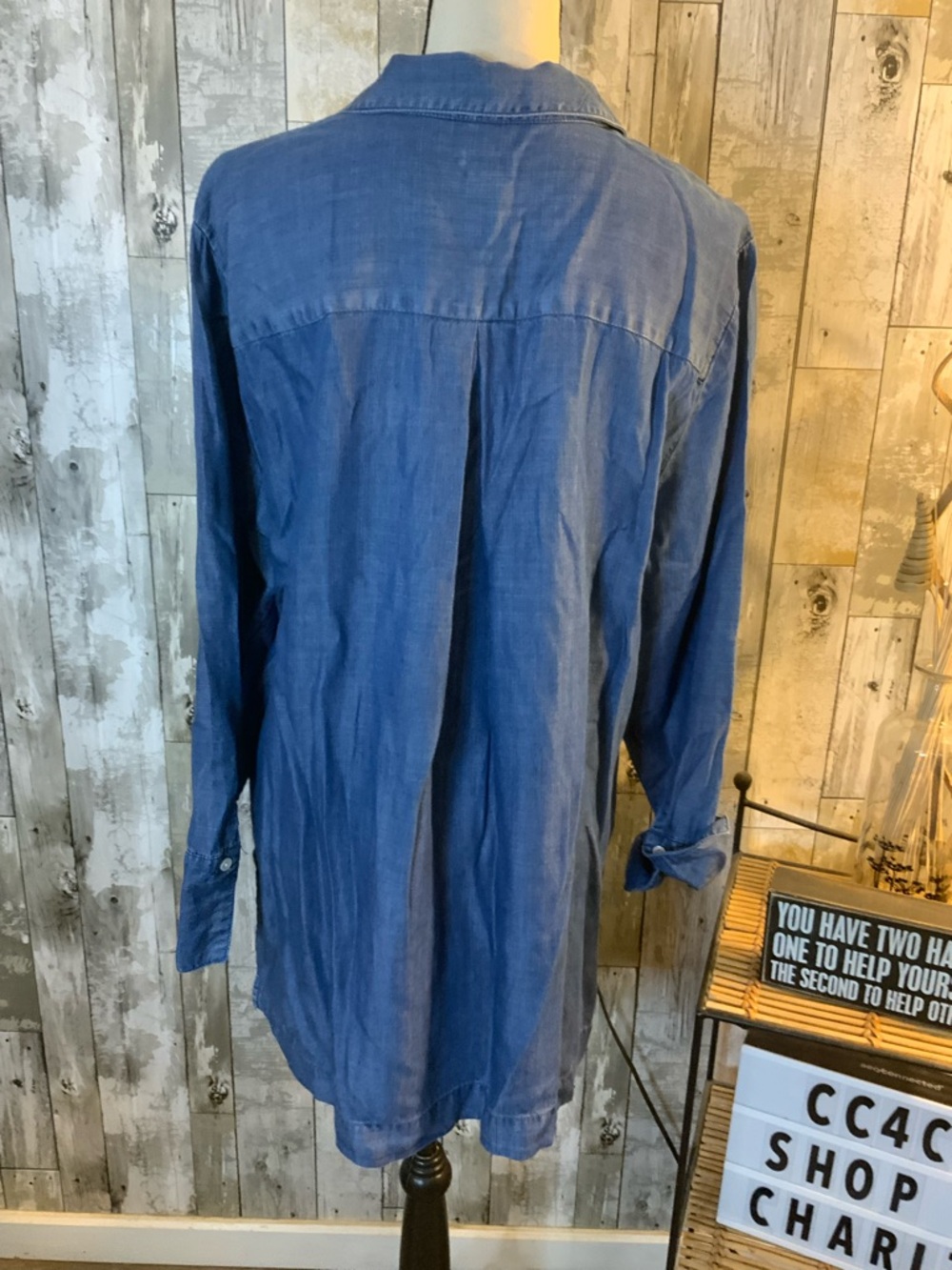 Chico's Blue Ruffle-Front Button Down Shirt - Picture 5 of 6